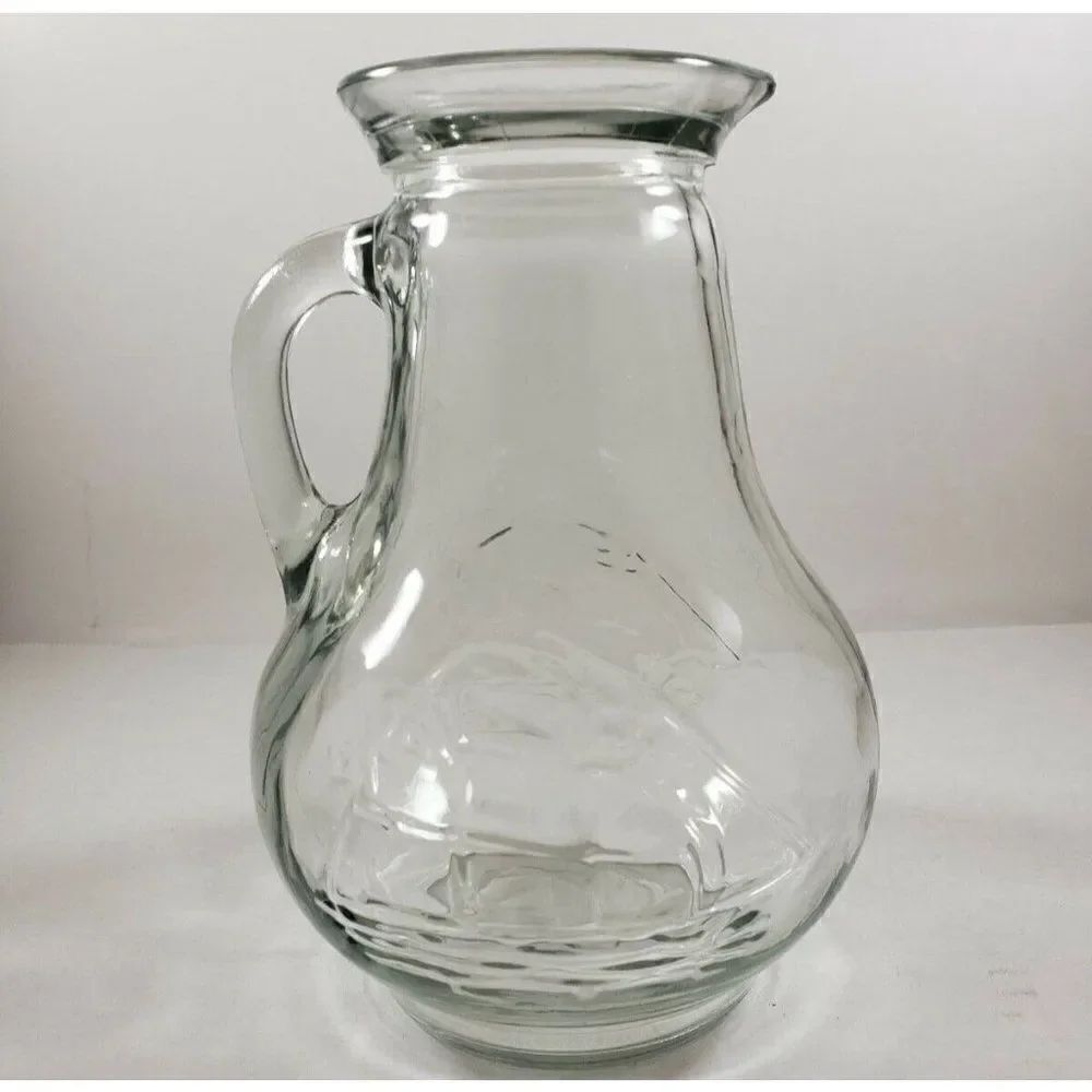 Vintage 70s Clipper Ship Sailboat Clear Glass 7" Pitcher Boating Nautical Preppy - Picture 2 of 5